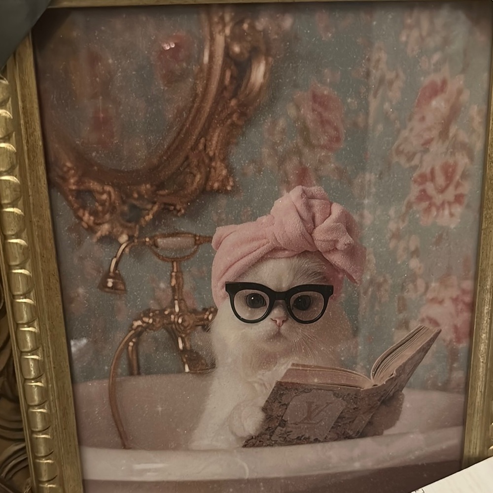 Design District Glass Chic Cat Wall Art with Pink